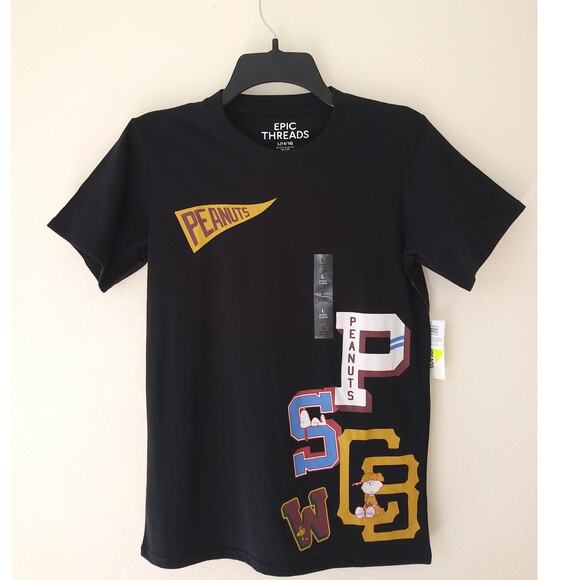 NWT Epic Treads Boy's T-Shirt Short Sleeve Peanuts Black L - Picture 3 of 11